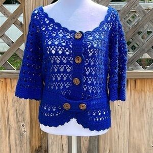 INC International Concepts Royal Blue Crochet Top Size Medium